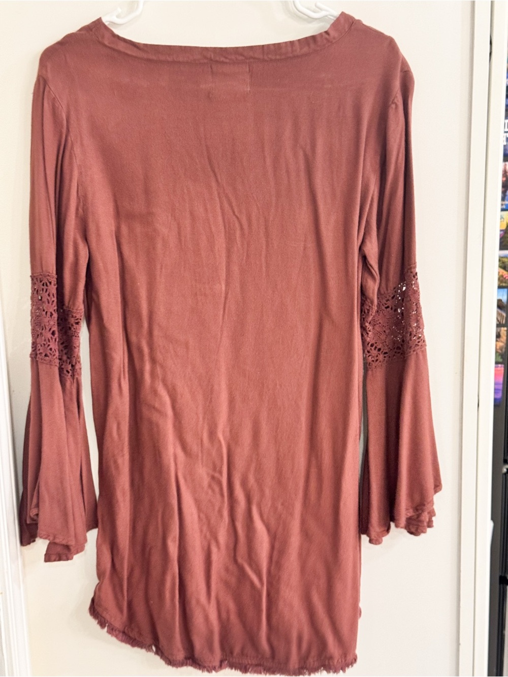 Judith March Rust Embroidered V-Neck Tunic with Multicolor Bird Motif - Picture 4 of 7